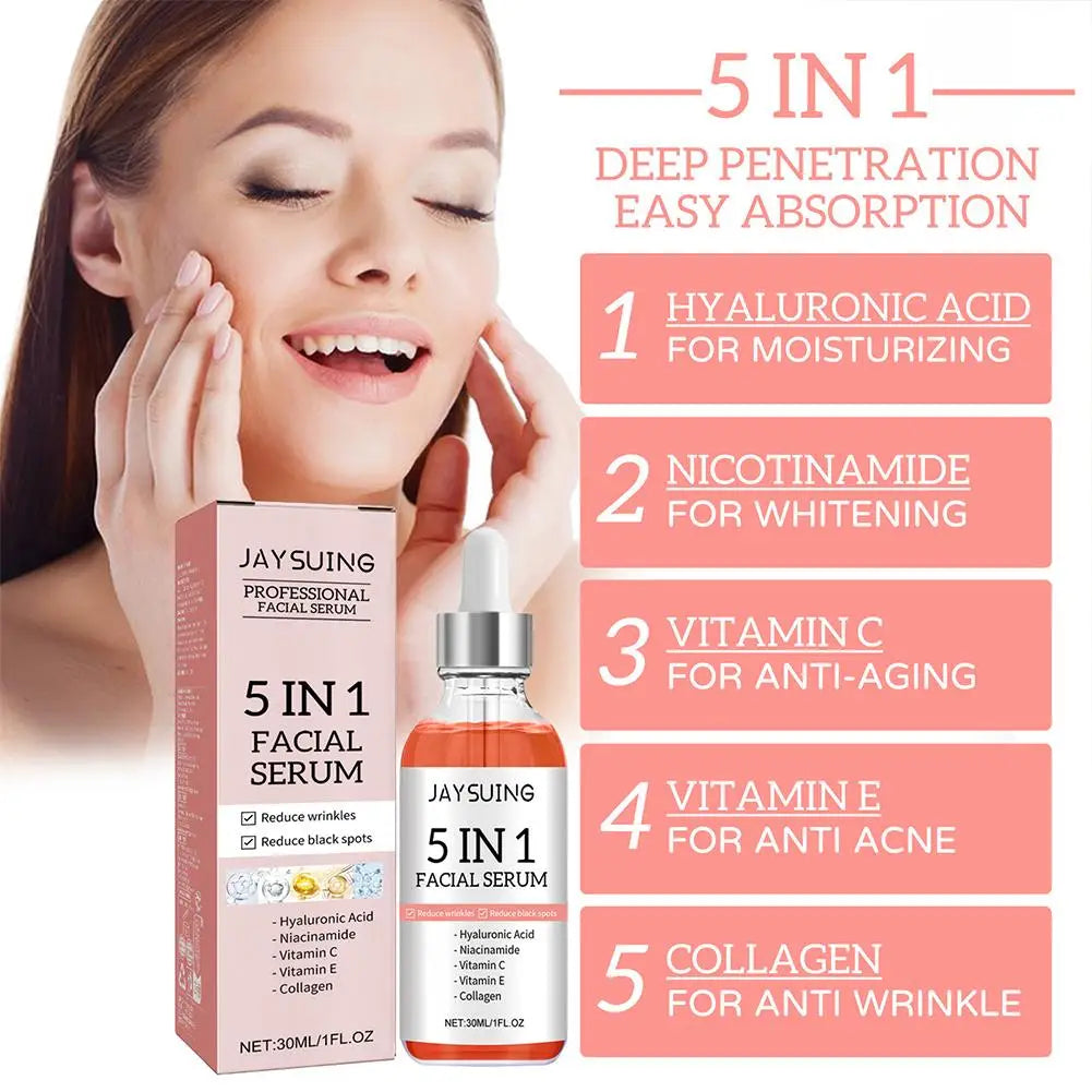 5-in-1 Vitamin C & Hyaluronic Acid Face Serum – Anti-Aging, Pore-Minimizing, 30ml